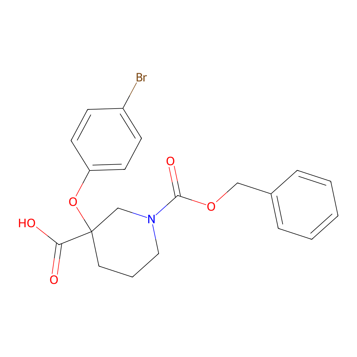1-[(Benzyloxy)carbonyl]-3-(4-bromophenoxy)piperidine-3-carboxylic acid molecular structure, CAS 2870642-70-7
