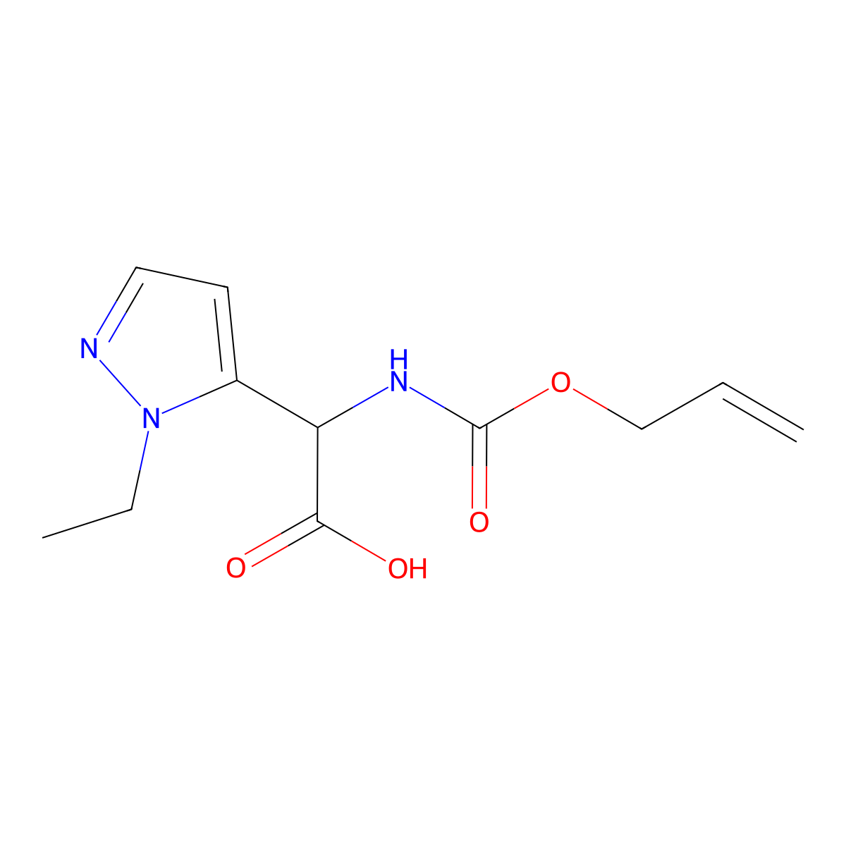 2-(1-ethyl-1H-pyrazol-5-yl)-2-{[(prop-2-en-1-yloxy)carbonyl]amino}acetic acid molecular structure, CAS 2870642-75-2