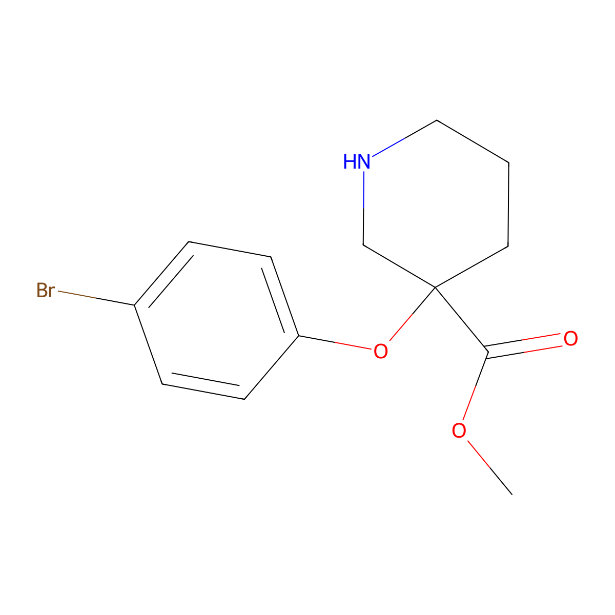 Methyl 3-(4-bromophenoxy)piperidine-3-carboxylate molecular structure, CAS 2870642-96-7