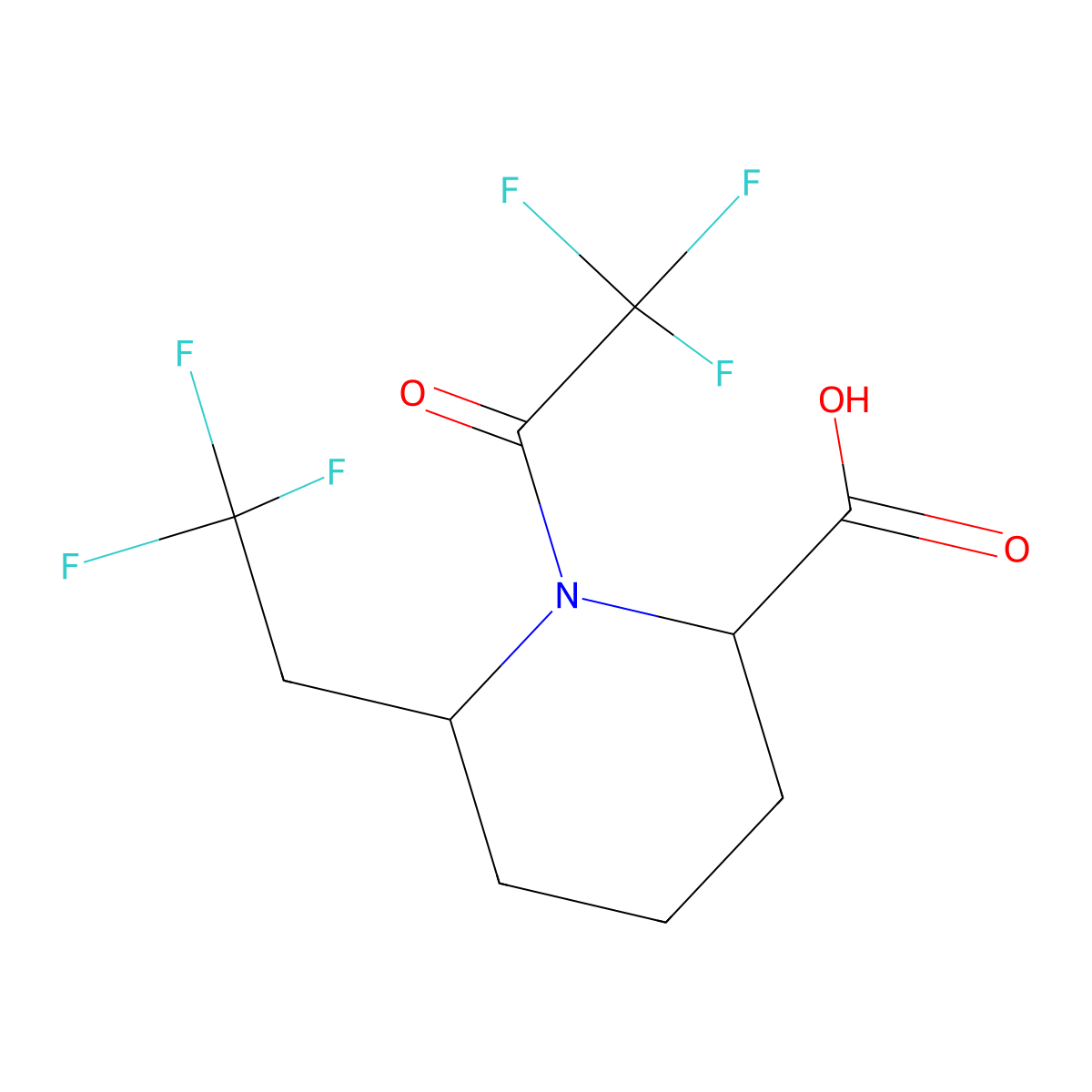 1-(2,2,2-Trifluoroacetyl)-6-(2,2,2-trifluoroethyl)piperidine-2-carboxylic acid molecular structure, CAS 2870643-02-8