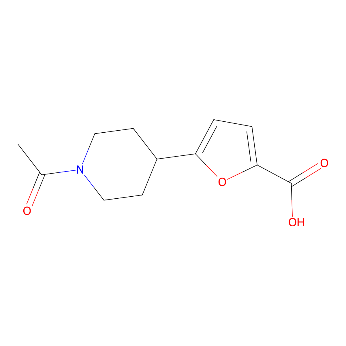 5-(1-Acetylpiperidin-4-yl)furan-2-carboxylic acid molecular structure, CAS 2870643-15-3