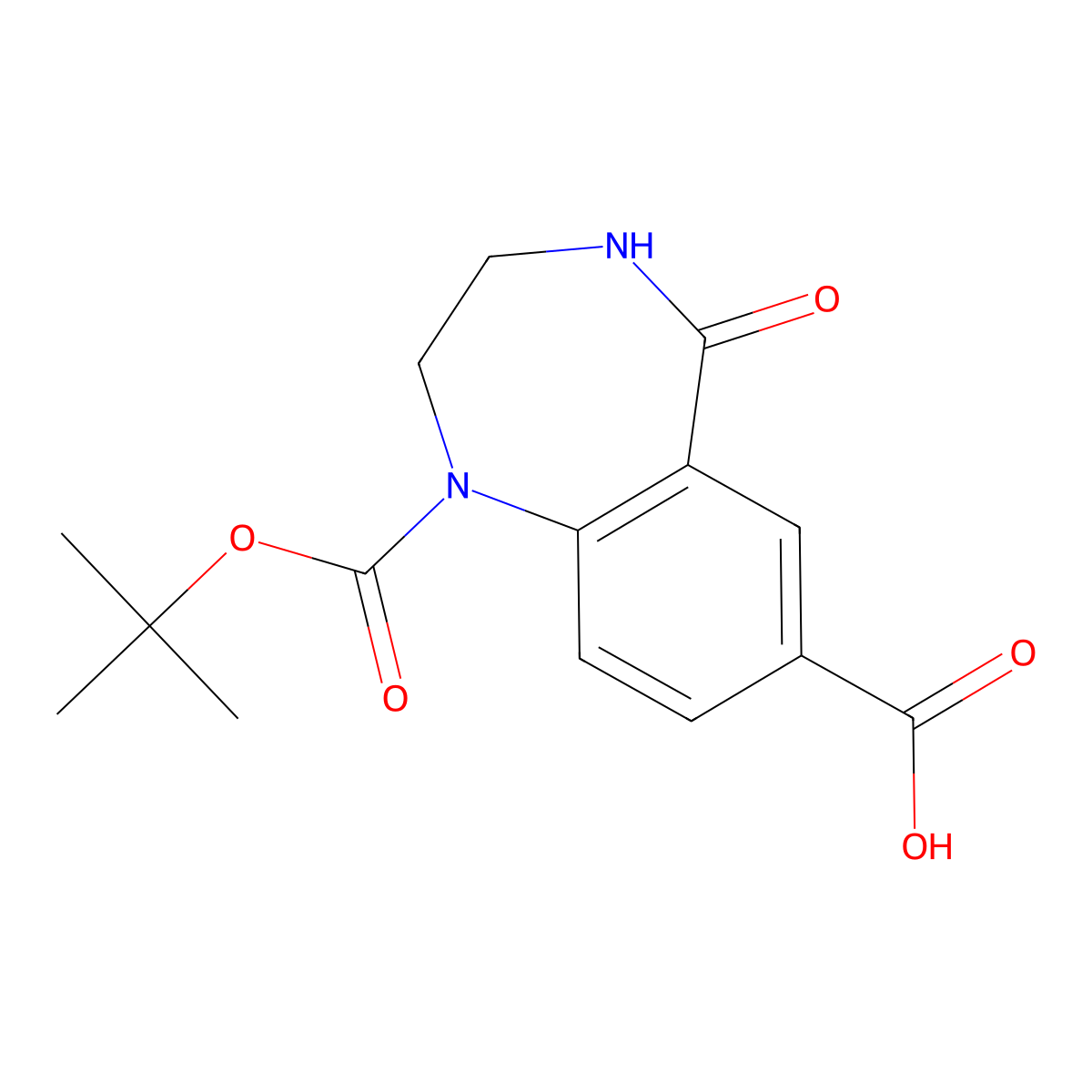 1-[(tert-butoxy)carbonyl]-5-oxo-2,3,4,5-tetrahydro-1H-1,4-benzodiazepine-7-carboxylic acid molecular structure, CAS 2870643-17-5