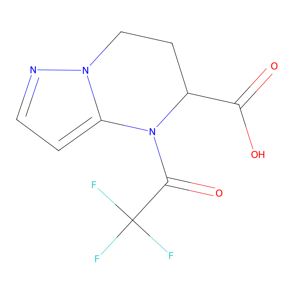 4-(2,2,2-trifluoroacetyl)-4H,5H,6H,7H-pyrazolo[1,5-a]pyrimidine-5-carboxylic acid molecular structure, CAS 2870643-59-5