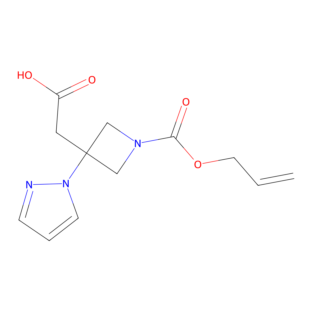 2-{1-[(prop-2-en-1-yloxy)carbonyl]-3-(1H-pyrazol-1-yl)azetidin-3-yl}acetic acid molecular structure, CAS 2870643-73-3