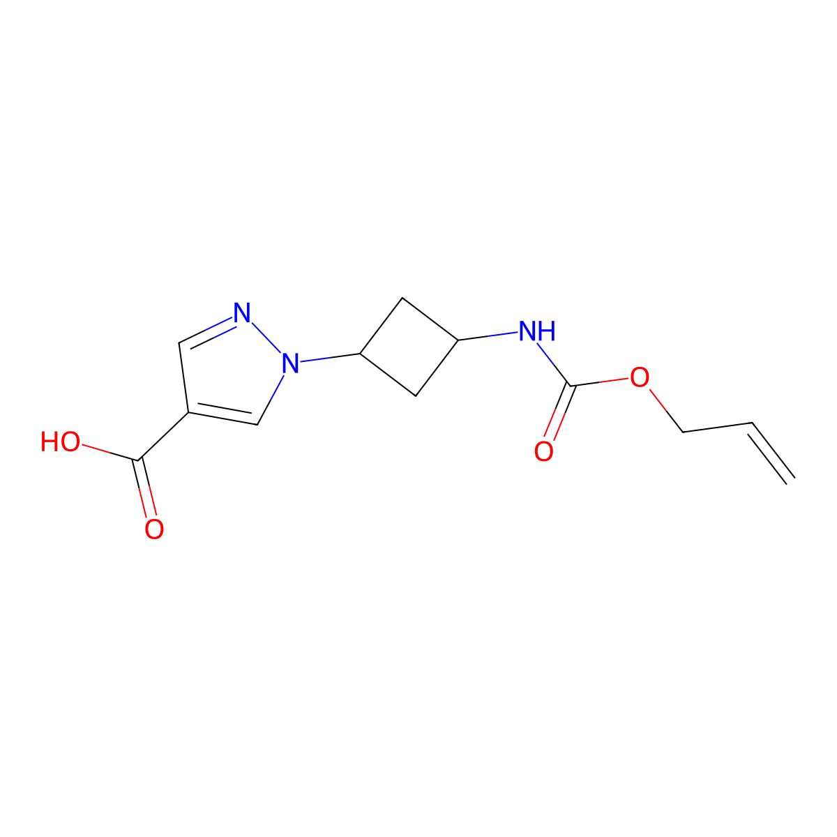 1-(3-{[(prop-2-en-1-yloxy)carbonyl]amino}cyclobutyl)-1H-pyrazole-4-carboxylic acid molecular structure, CAS 2870643-75-5