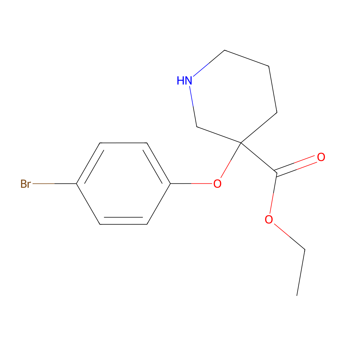 Ethyl 3-(4-bromophenoxy)piperidine-3-carboxylate molecular structure, CAS 2870644-51-0
