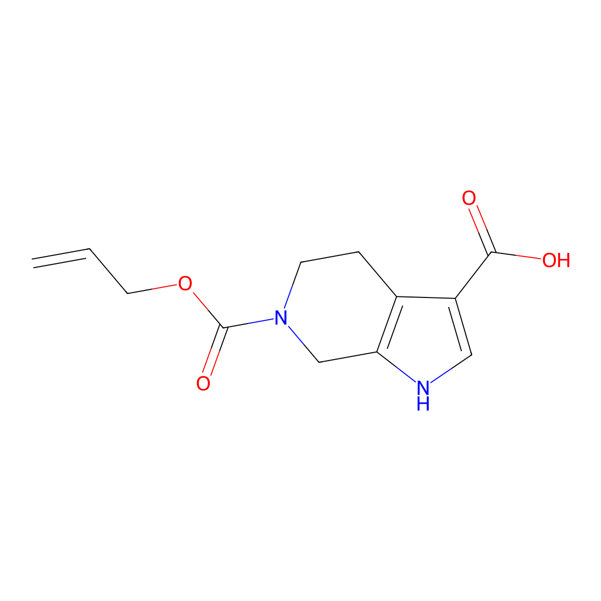 6-[(prop-2-en-1-yloxy)carbonyl]-1H,4H,5H,6H,7H-pyrrolo[2,3-c]pyridine-3-carboxylic acid molecular structure, CAS 2870644-79-2