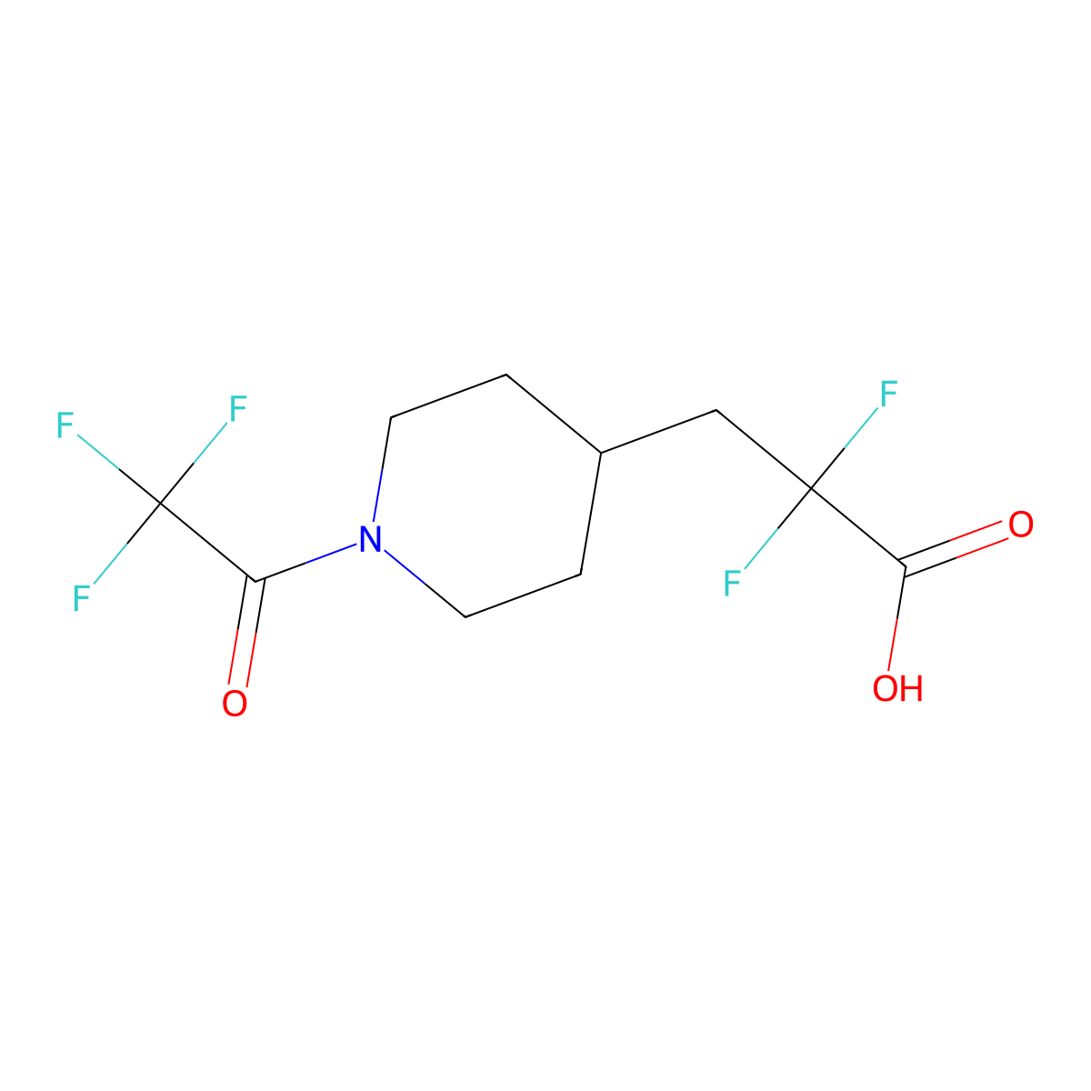 2,2-Difluoro-3-[1-(2,2,2-trifluoroacetyl)piperidin-4-yl]propanoic acid molecular structure, CAS 2870644-81-6
