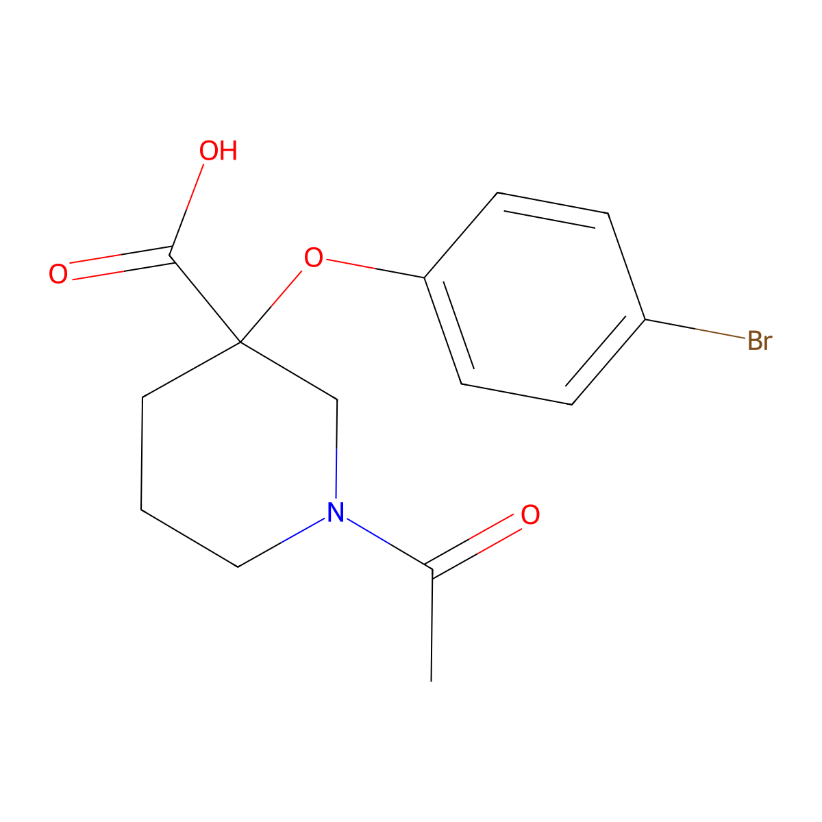1-Acetyl-3-(4-bromophenoxy)piperidine-3-carboxylic acid molecular structure, CAS 2870644-83-8