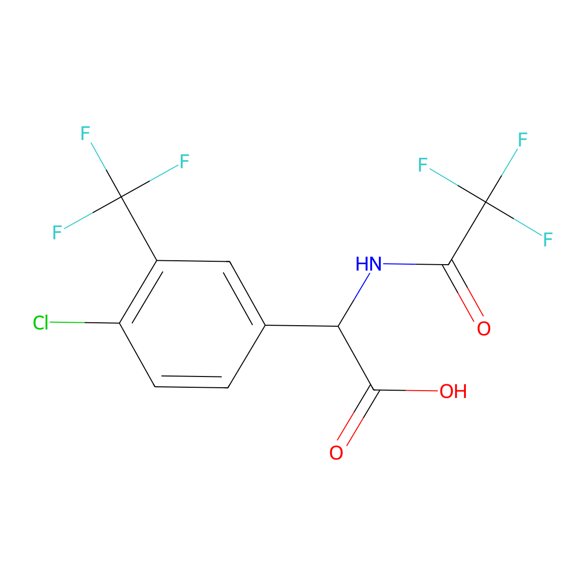 2-[4-Chloro-3-(trifluoromethyl)phenyl]-2-(2,2,2-trifluoroacetamido)acetic acid molecular structure, CAS 2870644-90-7