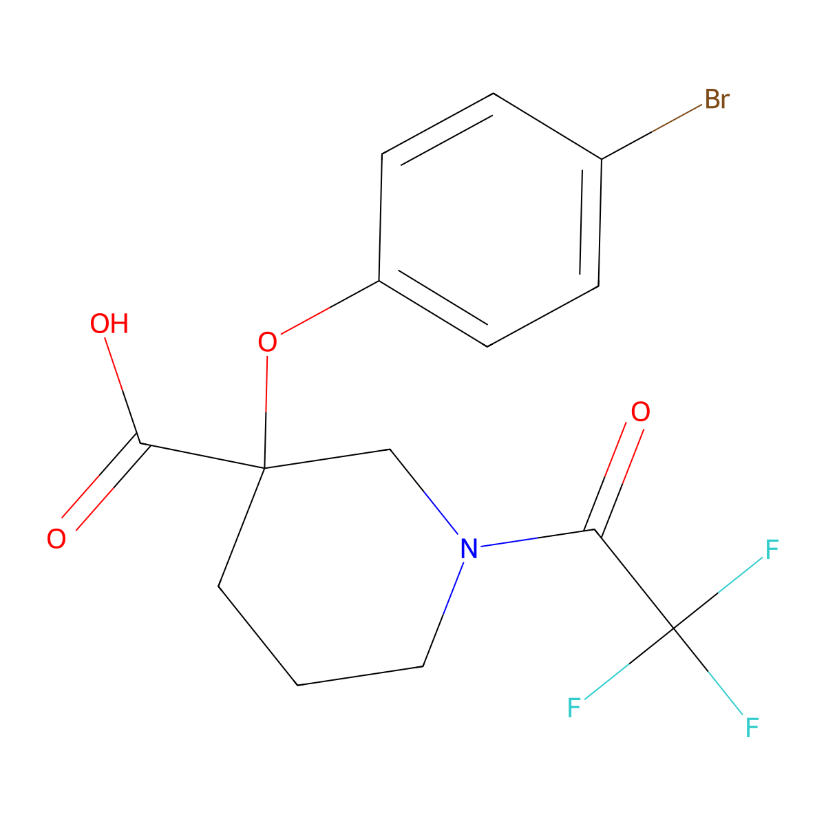 3-(4-Bromophenoxy)-1-(2,2,2-trifluoroacetyl)piperidine-3-carboxylic acid molecular structure, CAS 2870644-98-5