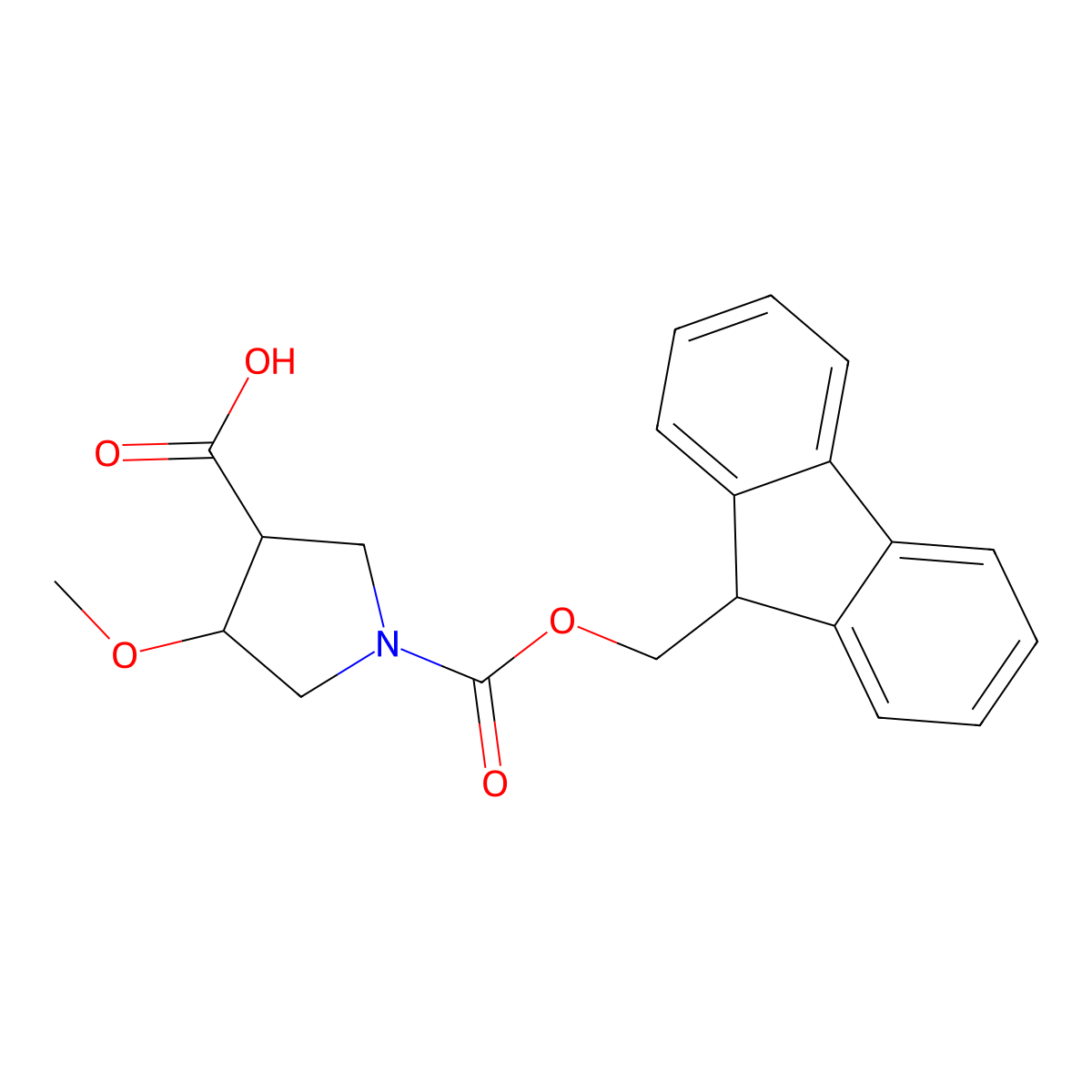 rac-(3R,4S)-1-{[(9H-fluoren-9-yl)methoxy]carbonyl}-4-methoxypyrrolidine-3-carboxylic acid molecular structure, CAS 2870645-16-0