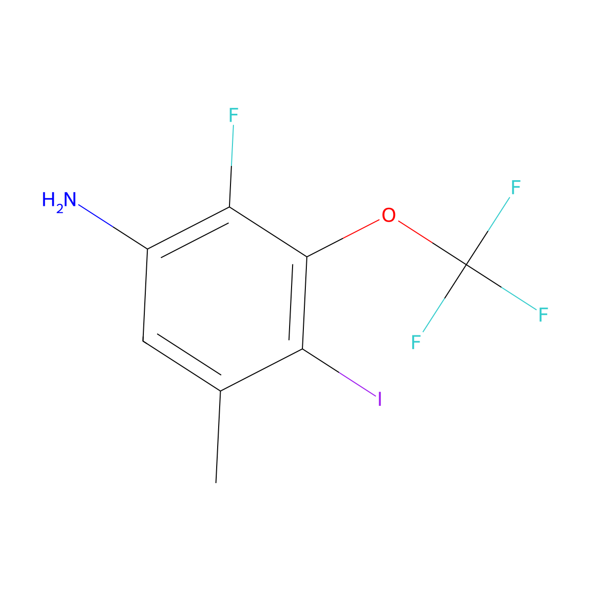 2-Fluoro-4-iodo-5-methyl-3-(trifluoromethoxy)aniline molecular structure, CAS 2870645-21-7