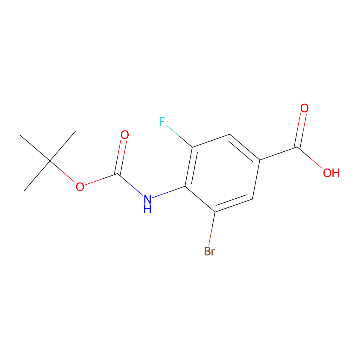 3-Bromo-4-{[(tert-butoxy)carbonyl]amino}-5-fluorobenzoic acid molecular structure, CAS 2870645-25-1