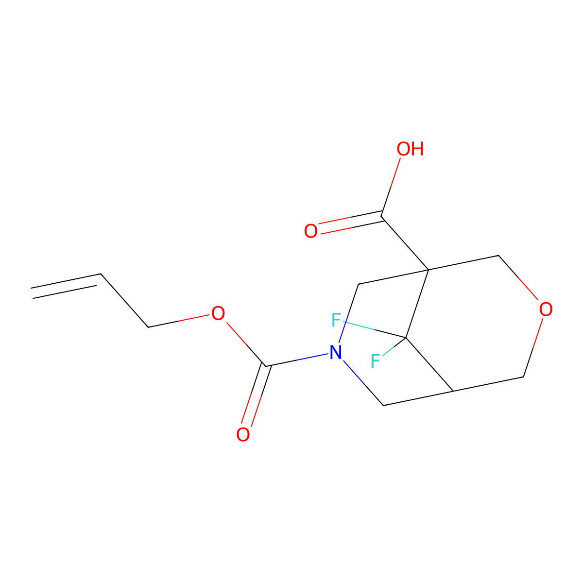 9,9-Difluoro-7-[(prop-2-en-1-yloxy)carbonyl]-3-oxa-7-azabicyclo[3.3.1]nonane-1-carboxylic acid molecular structure, CAS 2870645-68-2