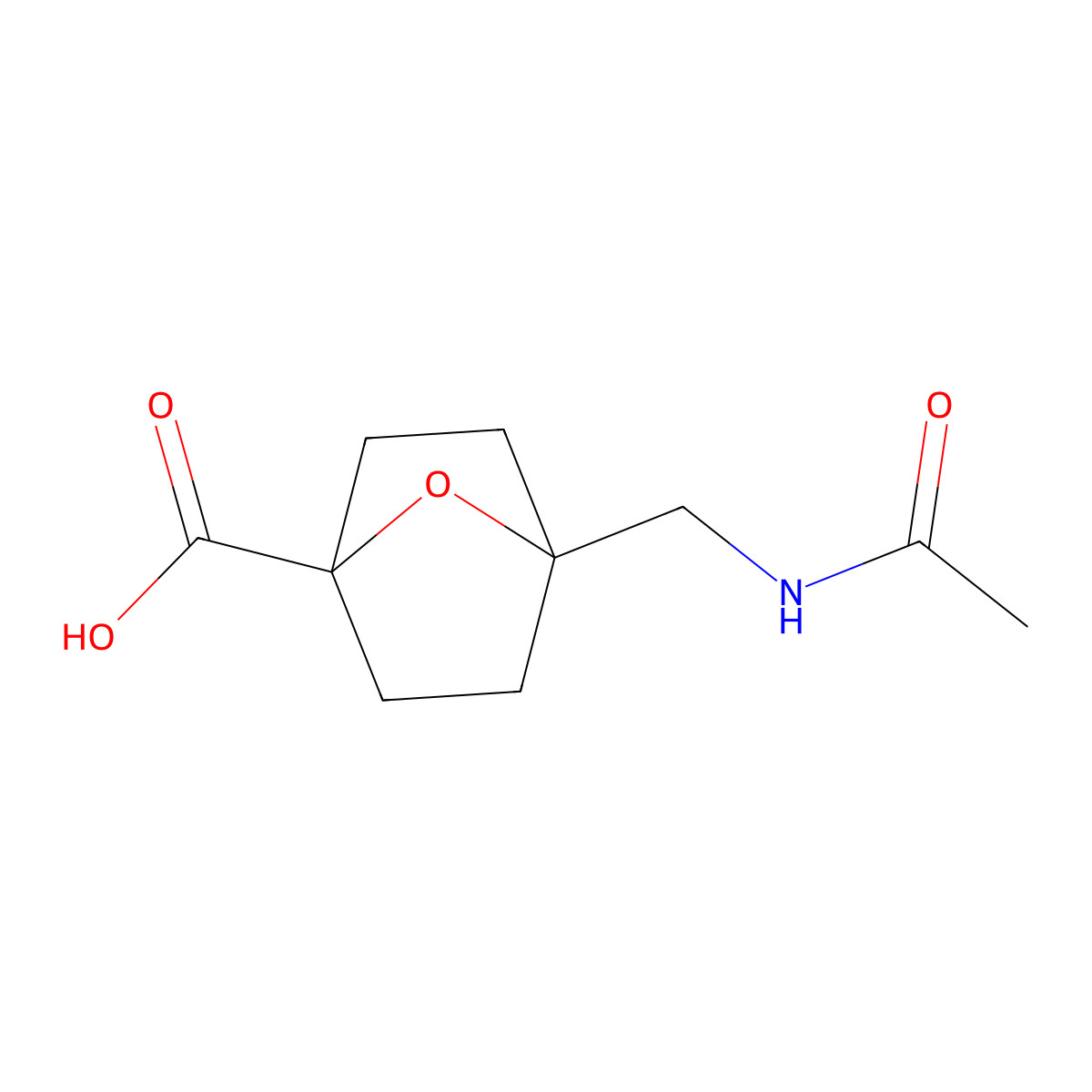 4-(Acetamidomethyl)-7-oxabicyclo[2.2.1]heptane-1-carboxylic acid molecular structure, CAS 2870645-77-3