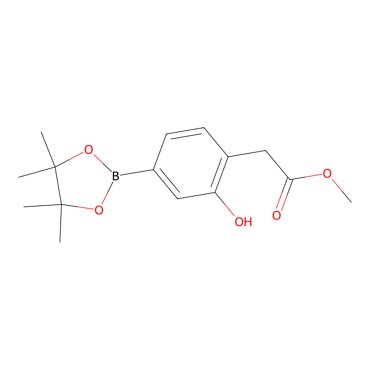 Methyl 2-(2-hydroxy-4-(4,4,5,5-tetramethyl-1,3,2-dioxaborolan-2-yl)phenyl)acetate molecular structure, CAS 2870647-60-0