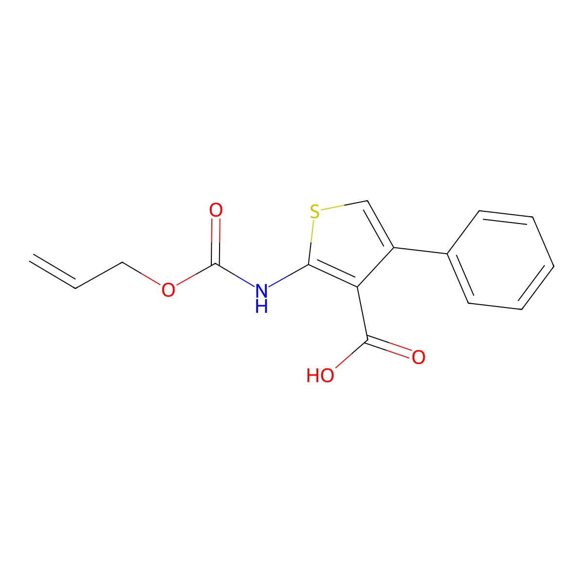 4-Phenyl-2-{[(prop-2-en-1-yloxy)carbonyl]amino}thiophene-3-carboxylic acid molecular structure, CAS 2870652-11-0