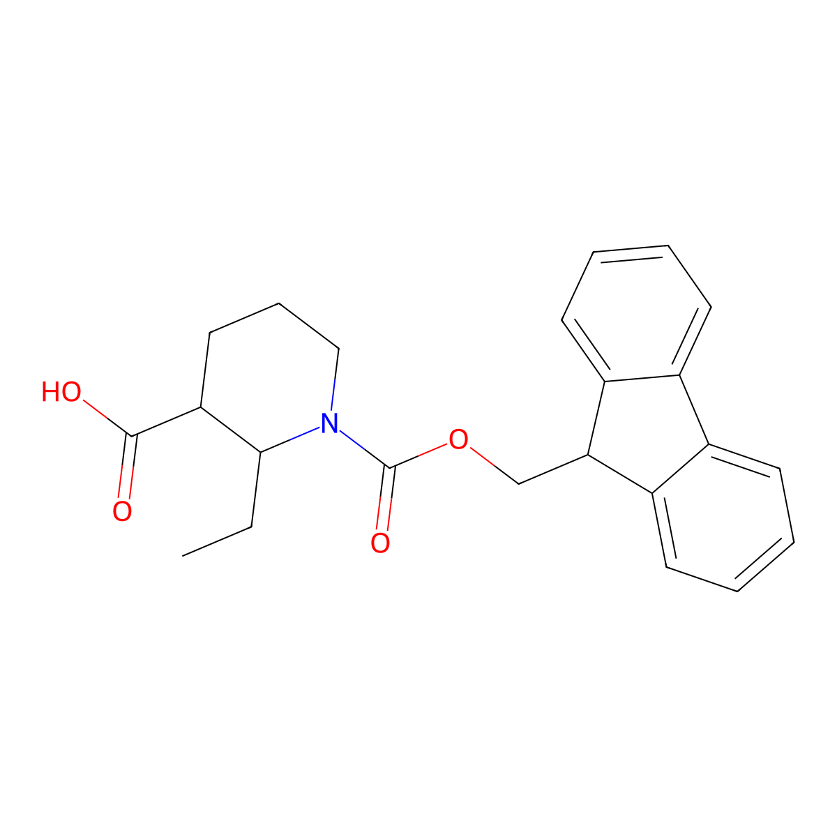 rac-(2R,3R)-2-ethyl-1-{[(9H-fluoren-9-yl)methoxy]carbonyl}piperidine-3-carboxylic acid molecular structure, CAS 2870652-17-6