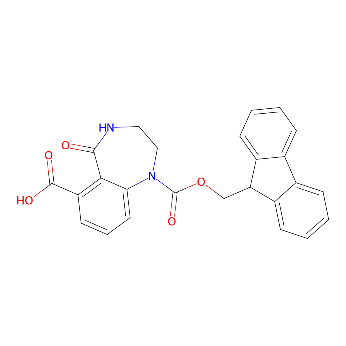 1-{[(9H-fluoren-9-yl)methoxy]carbonyl}-5-oxo-2,3,4,5-tetrahydro-1H-1,4-benzodiazepine-6-carboxylic acid molecular structure, CAS 2870652-38-1