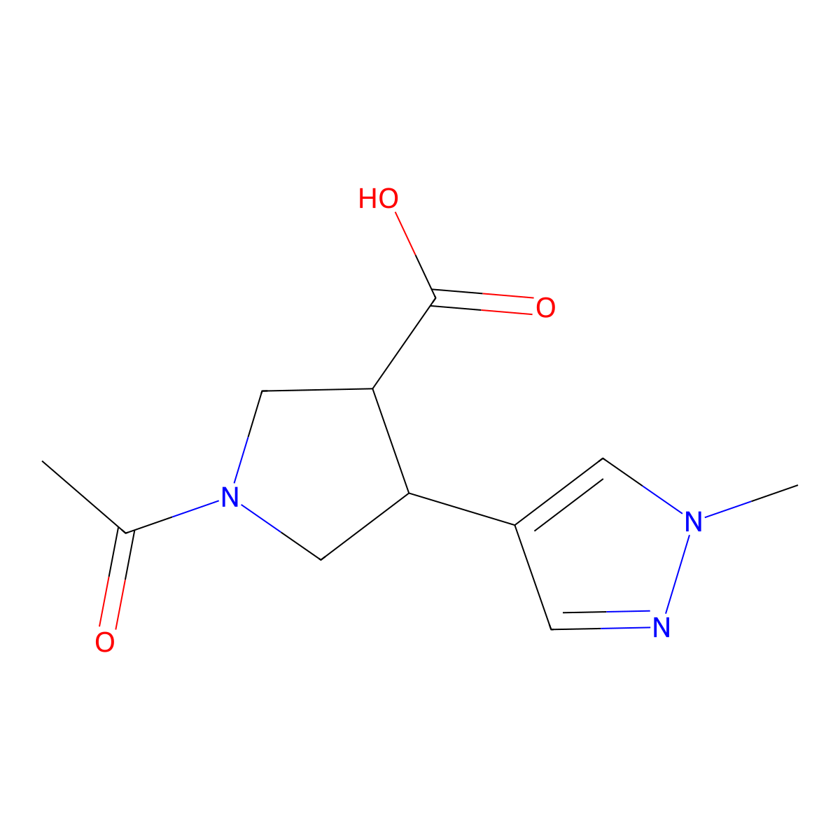 rac-(3R,4S)-1-acetyl-4-(1-methyl-1H-pyrazol-4-yl)pyrrolidine-3-carboxylic acid molecular structure, CAS 2870652-89-2