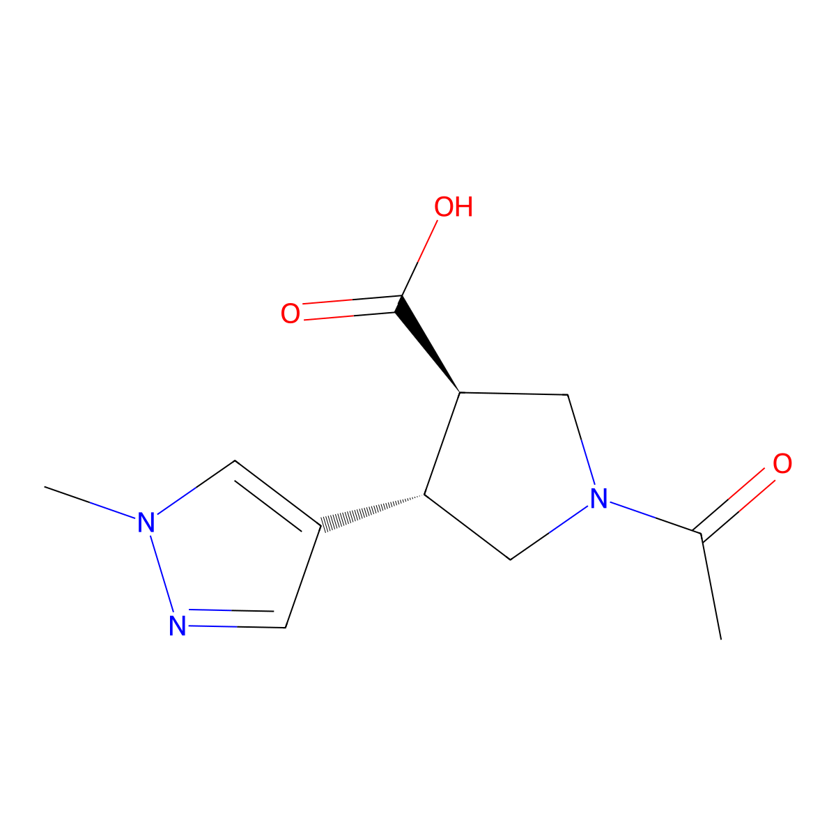 rac-(3R,4S)-1-acetyl-4-(1-methyl-1H-pyrazol-4-yl)pyrrolidine-3-carboxylic acid molecular structure, CAS 2870652-89-2