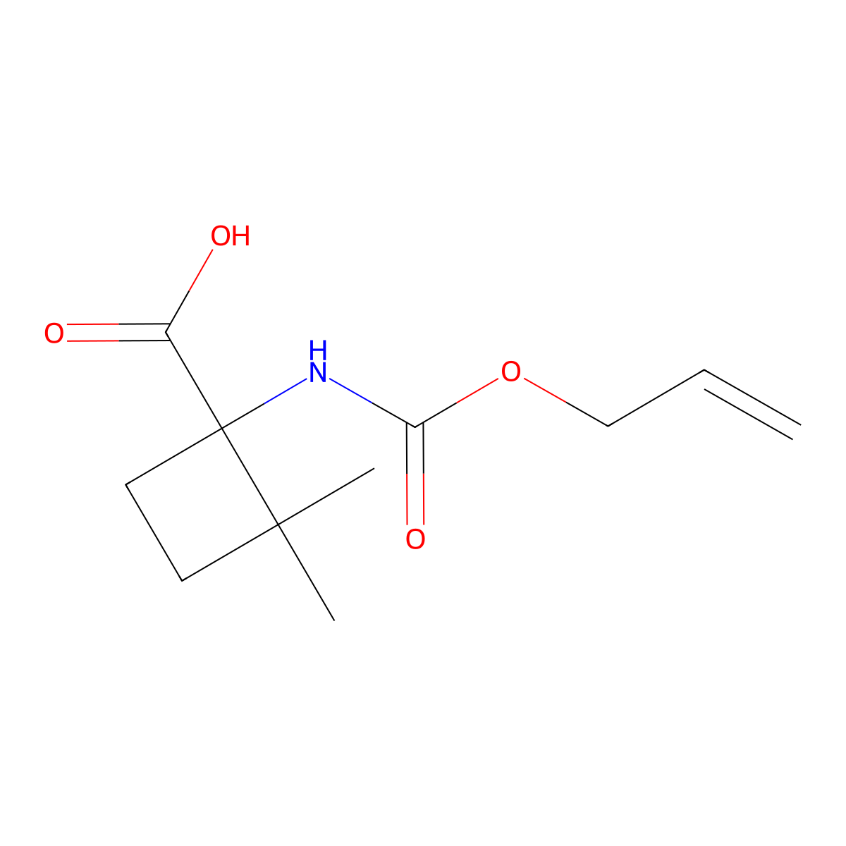 2,2-Dimethyl-1-{[(prop-2-en-1-yloxy)carbonyl]amino}cyclobutane-1-carboxylic acid molecular structure, CAS 2870652-92-7
