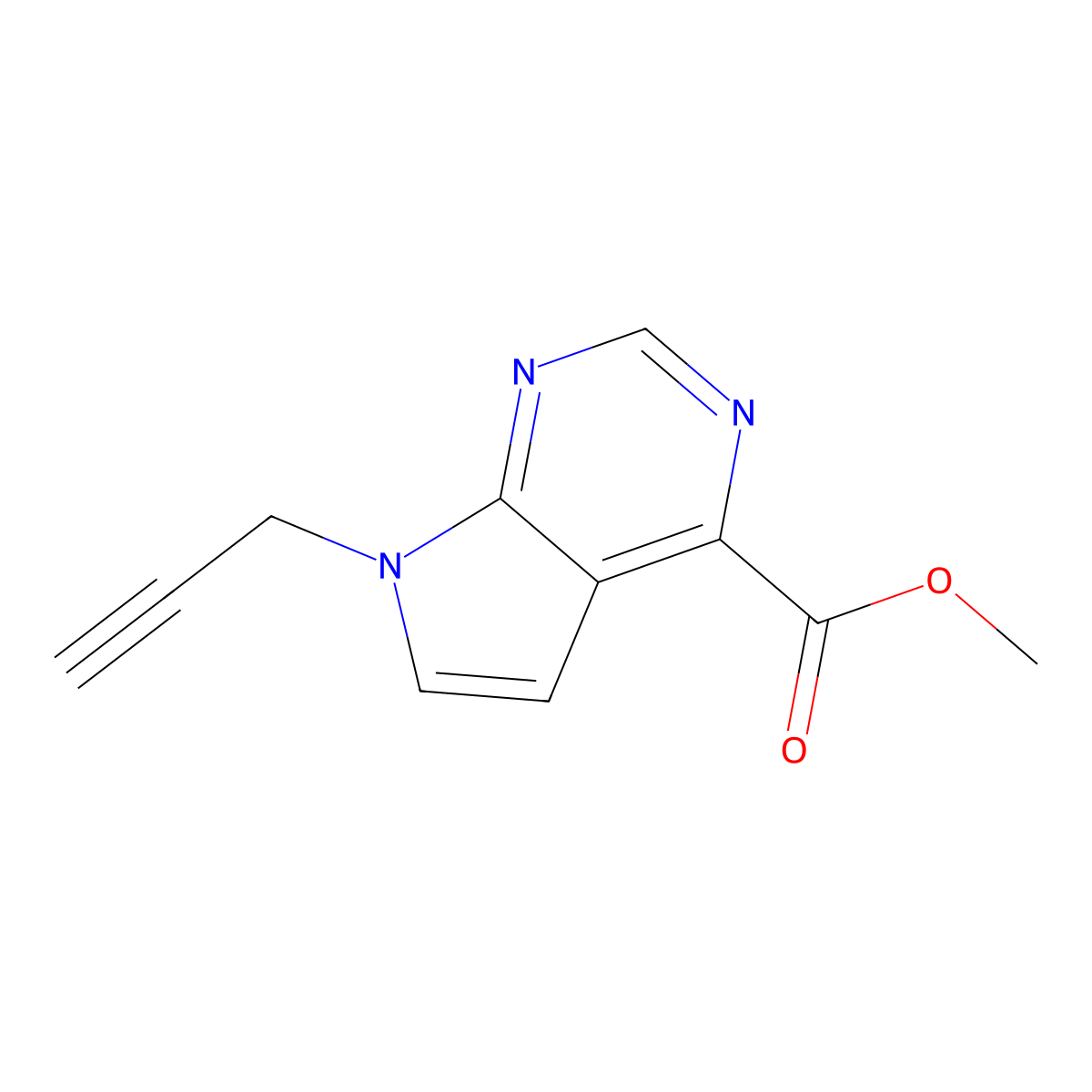 methyl 7-(prop-2-yn-1-yl)-7H-pyrrolo[2,3-d]pyrimidine-4-carboxylate molecular structure, CAS 2870652-95-0