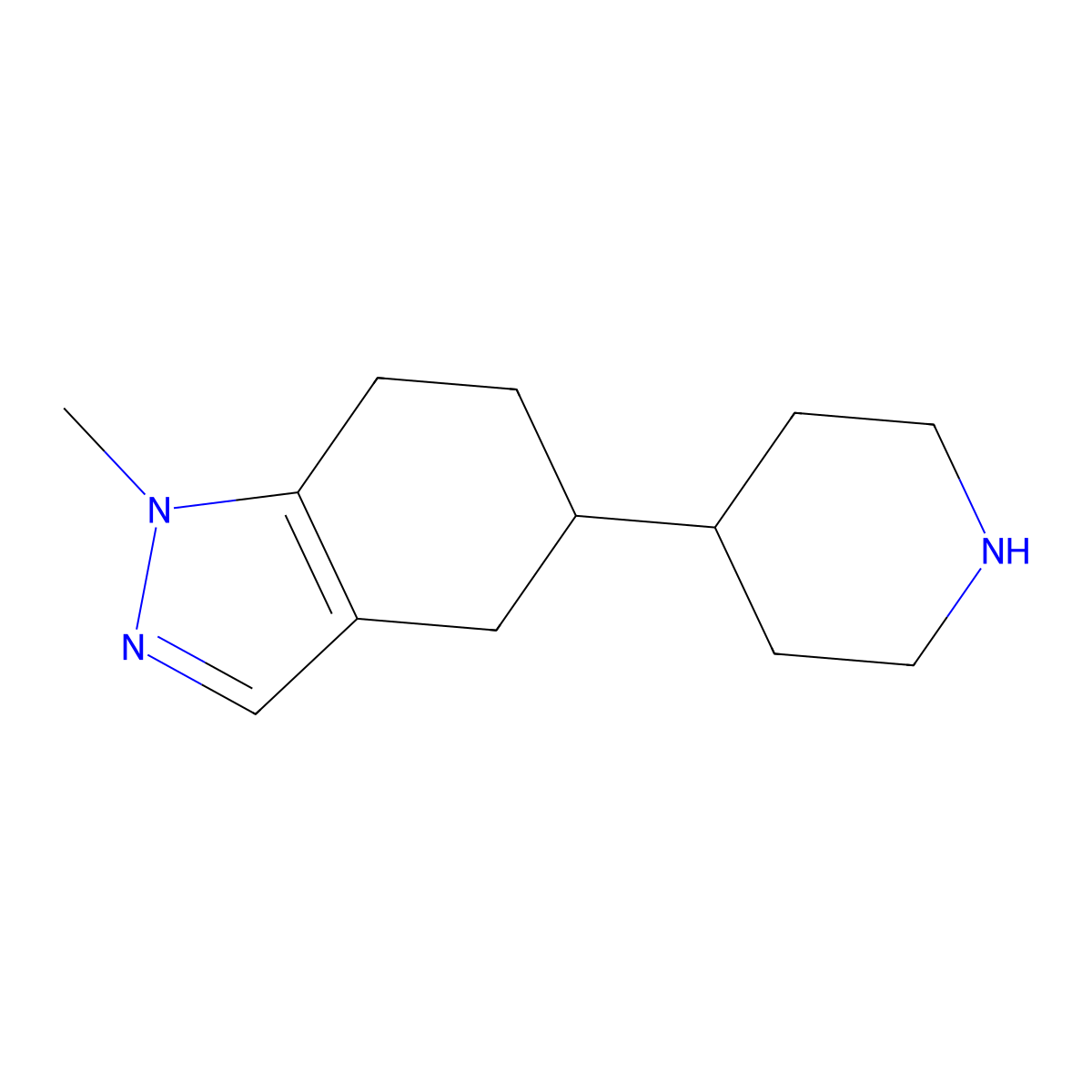 1-methyl-5-(piperidin-4-yl)-4,5,6,7-tetrahydro-1H-indazole molecular structure, CAS 2870652-96-1