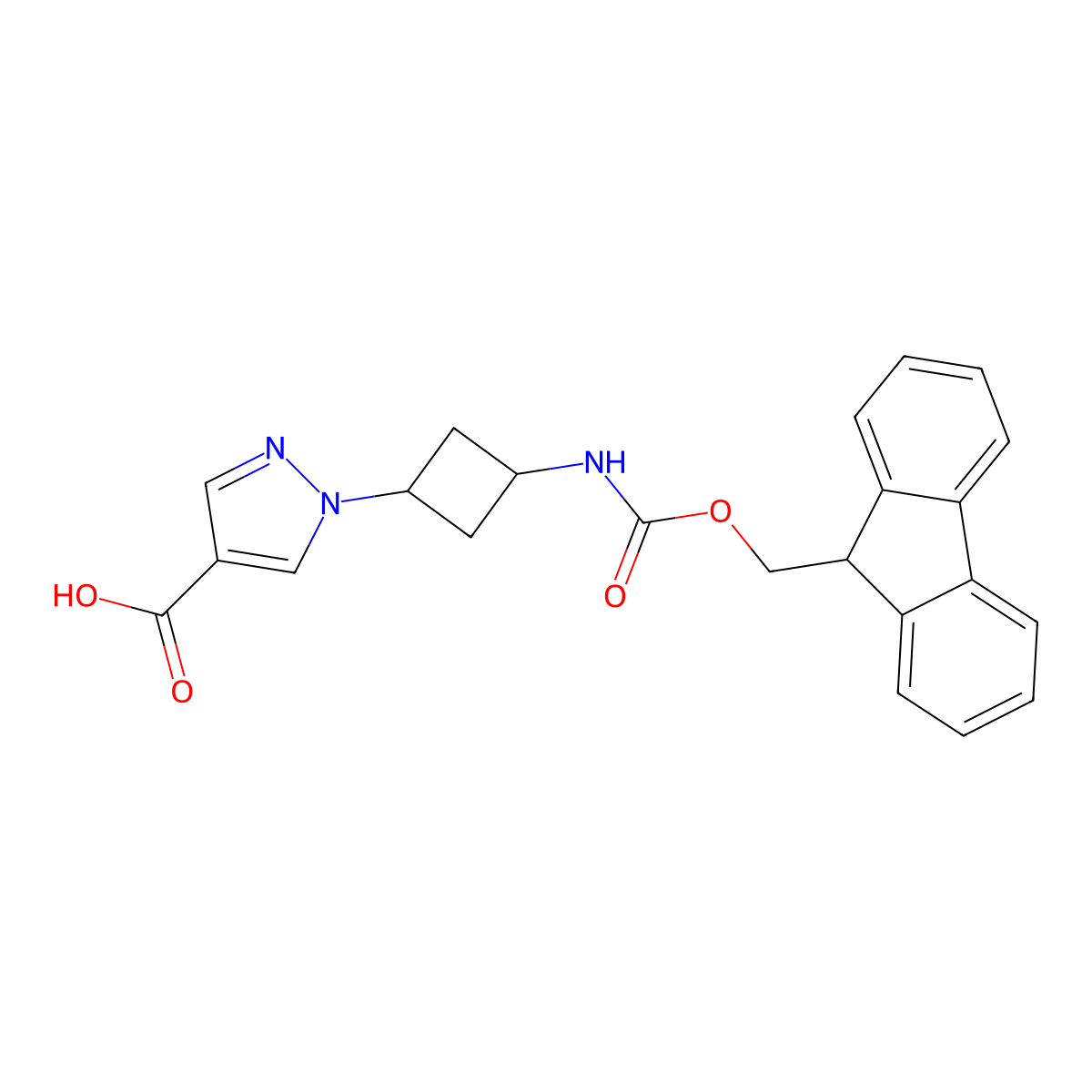 1-[3-({[(9H-fluoren-9-yl)methoxy]carbonyl}amino)cyclobutyl]-1H-pyrazole-4-carboxylic acid molecular structure, CAS 2870653-01-1