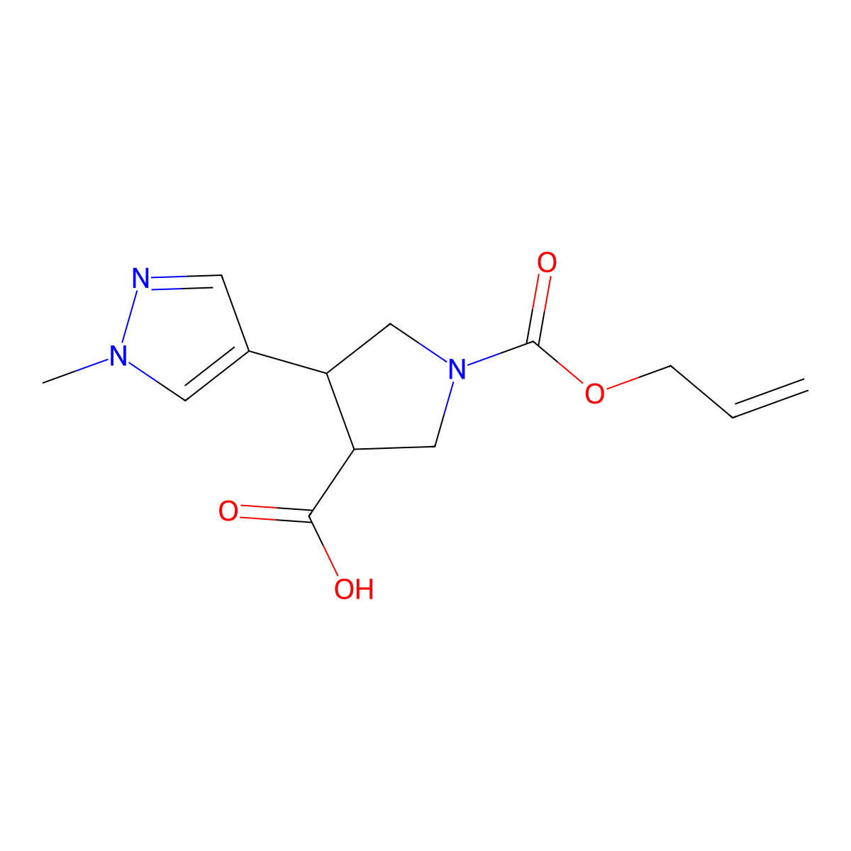 rac-(3R,4S)-4-(1-methyl-1H-pyrazol-4-yl)-1-[(prop-2-en-1-yloxy)carbonyl]pyrrolidine-3-carboxylic acid molecular structure, CAS 2870653-18-0