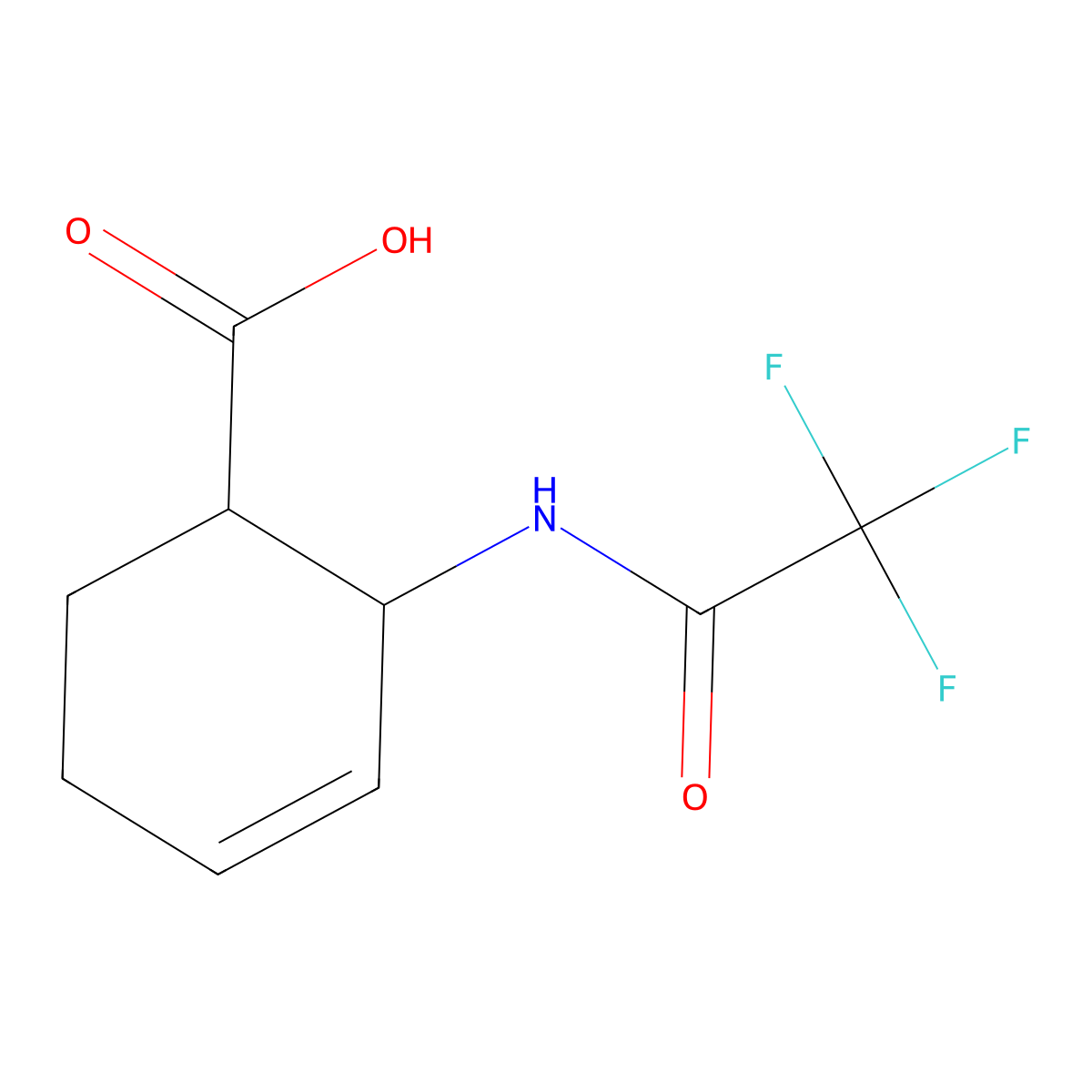 rac-(1R,2S)-2-(2,2,2-trifluoroacetamido)cyclohex-3-ene-1-carboxylic acid molecular structure, CAS 2870653-41-9