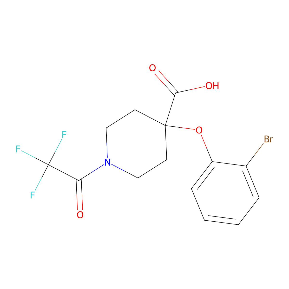 4-(2-Bromophenoxy)-1-(2,2,2-trifluoroacetyl)piperidine-4-carboxylic acid molecular structure, CAS 2870653-46-4