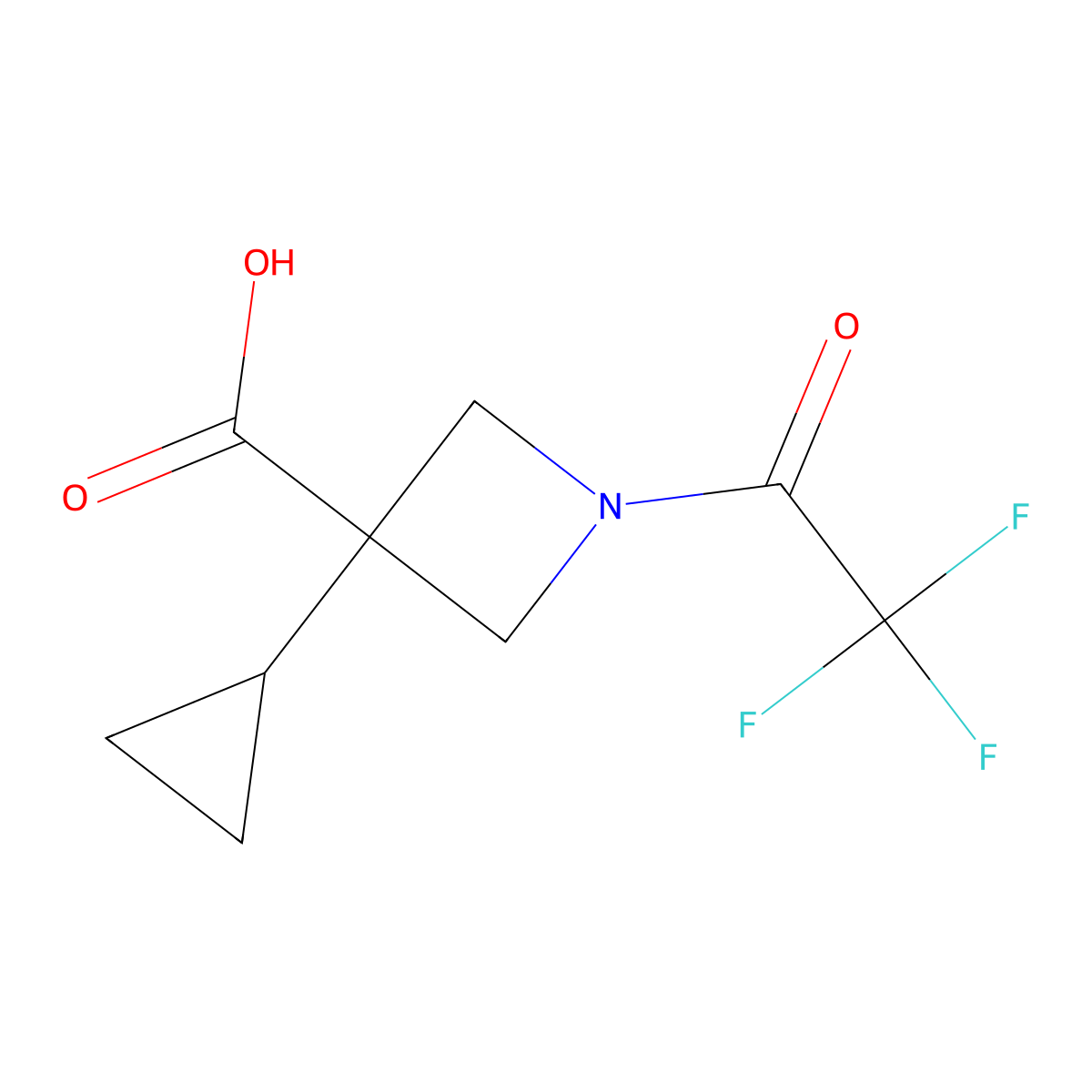 3-Cyclopropyl-1-(2,2,2-trifluoroacetyl)azetidine-3-carboxylic acid molecular structure, CAS 2870653-56-6