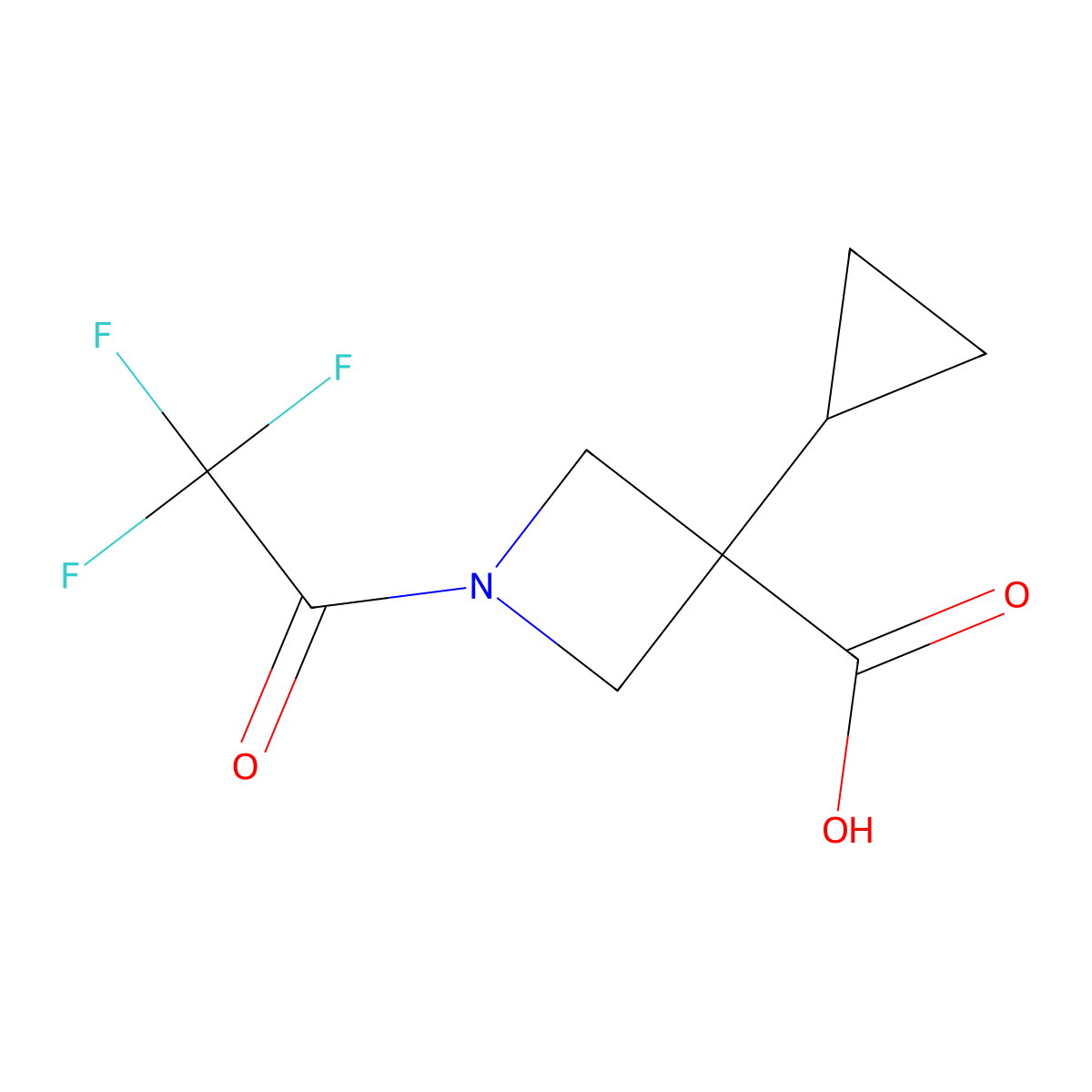 3-Cyclopropyl-1-(2,2,2-trifluoroacetyl)azetidine-3-carboxylic acid molecular structure, CAS 2870653-56-6