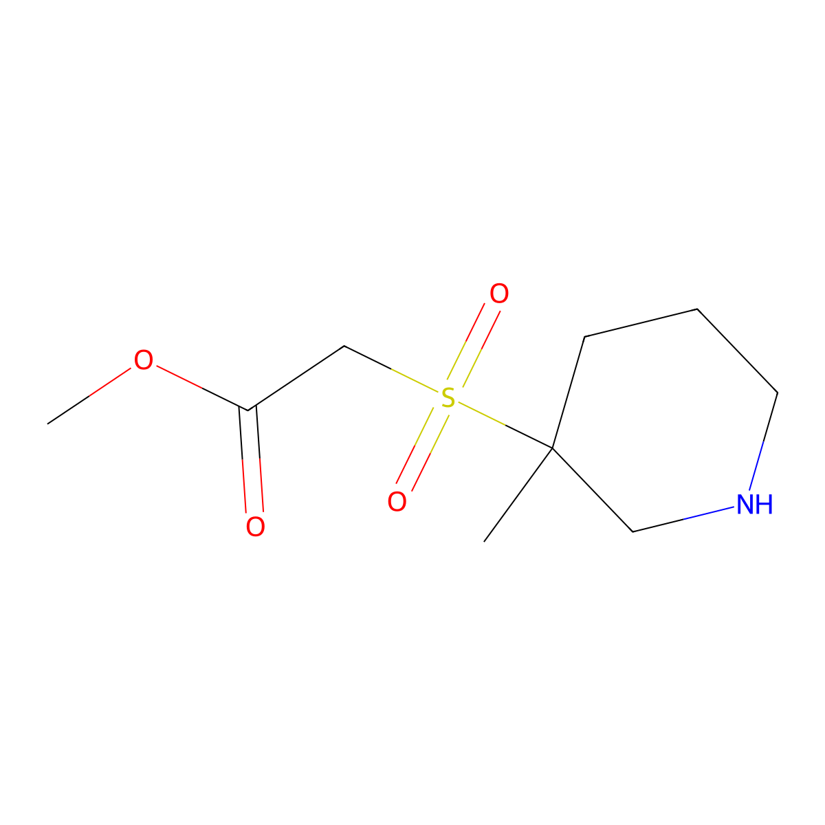 Methyl 2-[(3-methylpiperidin-3-yl)sulfonyl]acetate molecular structure, CAS 2870653-57-7