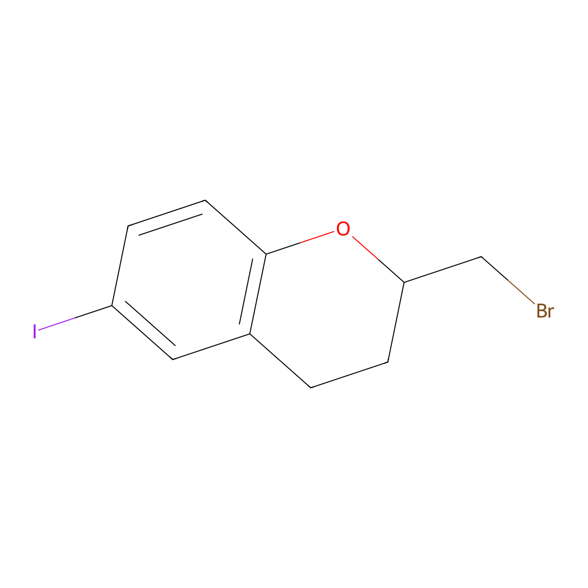 2-(bromomethyl)-6-iodo-3,4-dihydro-2H-1-benzopyran molecular structure, CAS 2870653-58-8