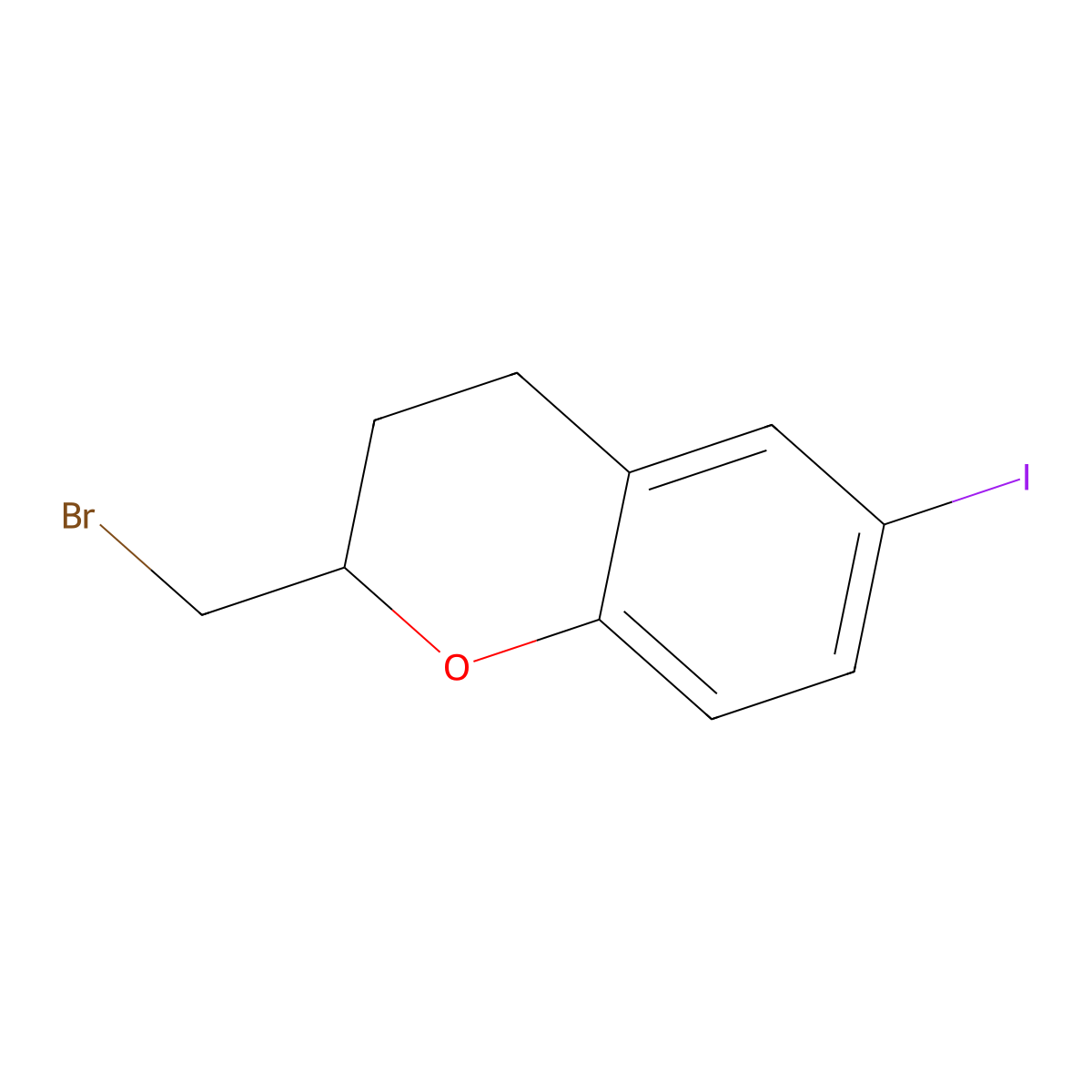 2-(bromomethyl)-6-iodo-3,4-dihydro-2H-1-benzopyran molecular structure, CAS 2870653-58-8