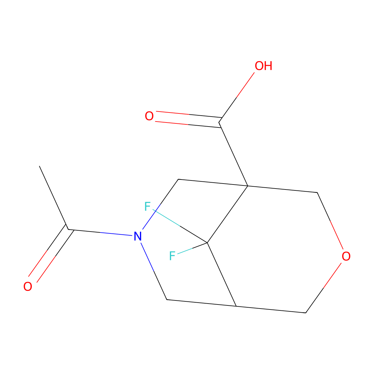7-Acetyl-9,9-difluoro-3-oxa-7-azabicyclo[3.3.1]nonane-1-carboxylic acid molecular structure, CAS 2870653-69-1