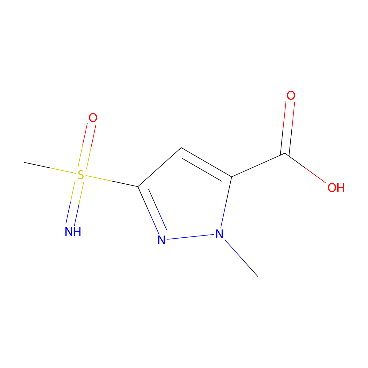 3-[imino(methyl)oxo-lambda6-sulfanyl]-1-methyl-1H-pyrazole-5-carboxylic acid molecular structure, CAS 2870659-51-9