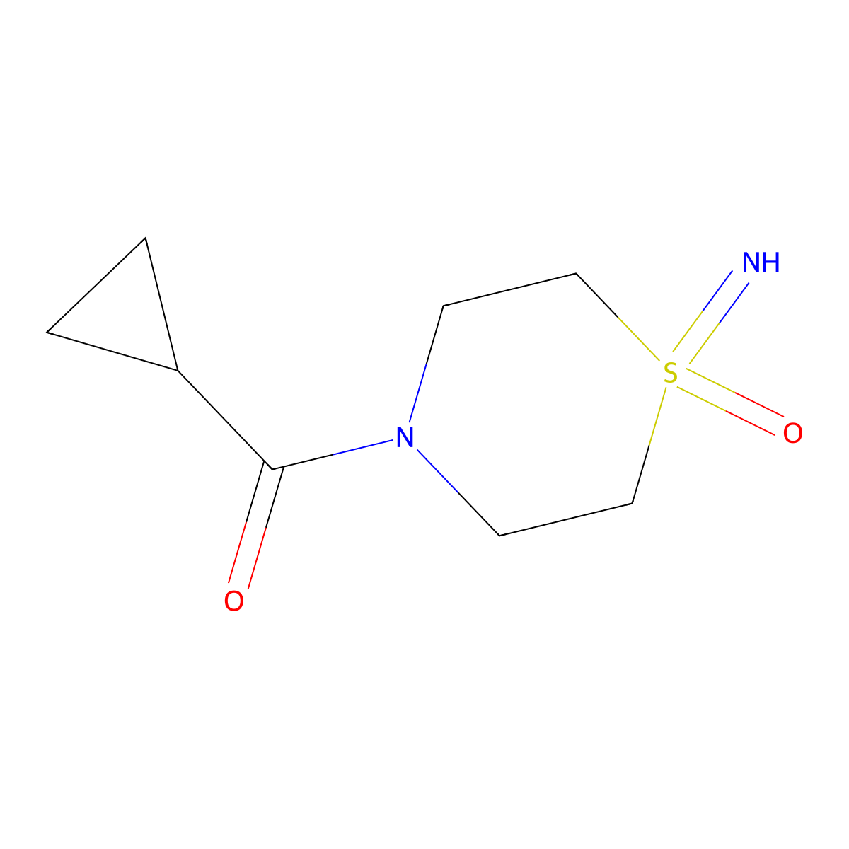 4-Cyclopropanecarbonyl-1-imino-1lambda6-thiomorpholin-1-one molecular structure, CAS 2870659-54-2