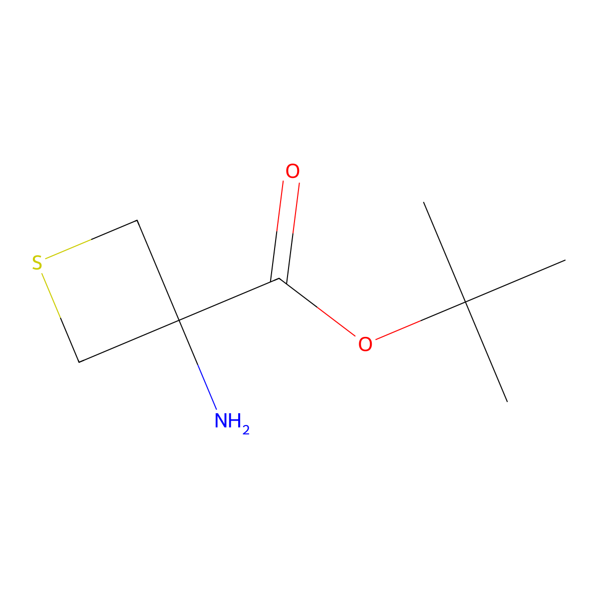 Tert-butyl 3-aminothietane-3-carboxylate molecular structure, CAS 2870659-59-7