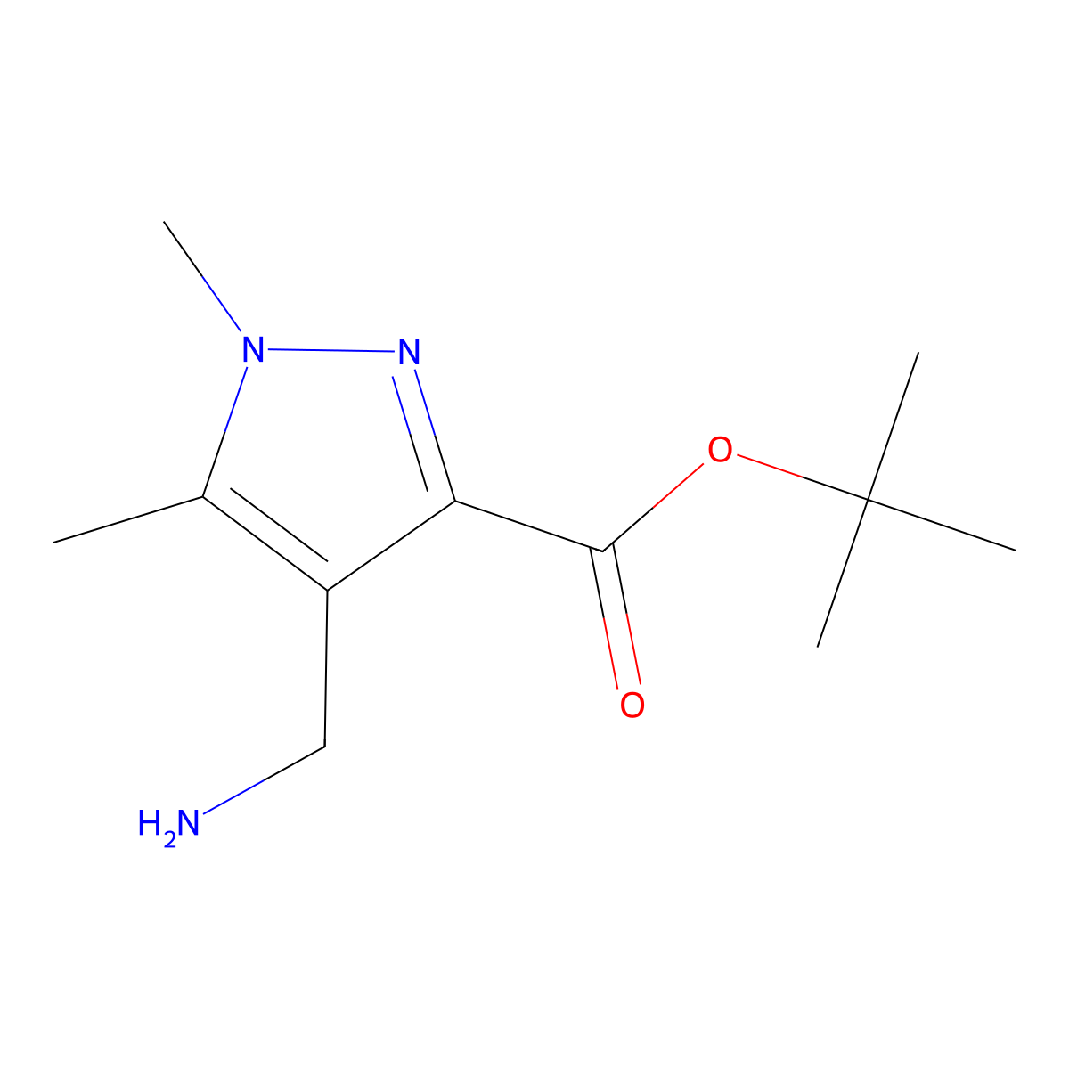 tert-butyl 4-(aminomethyl)-1,5-dimethyl-1H-pyrazole-3-carboxylate molecular structure, CAS 2870659-67-7