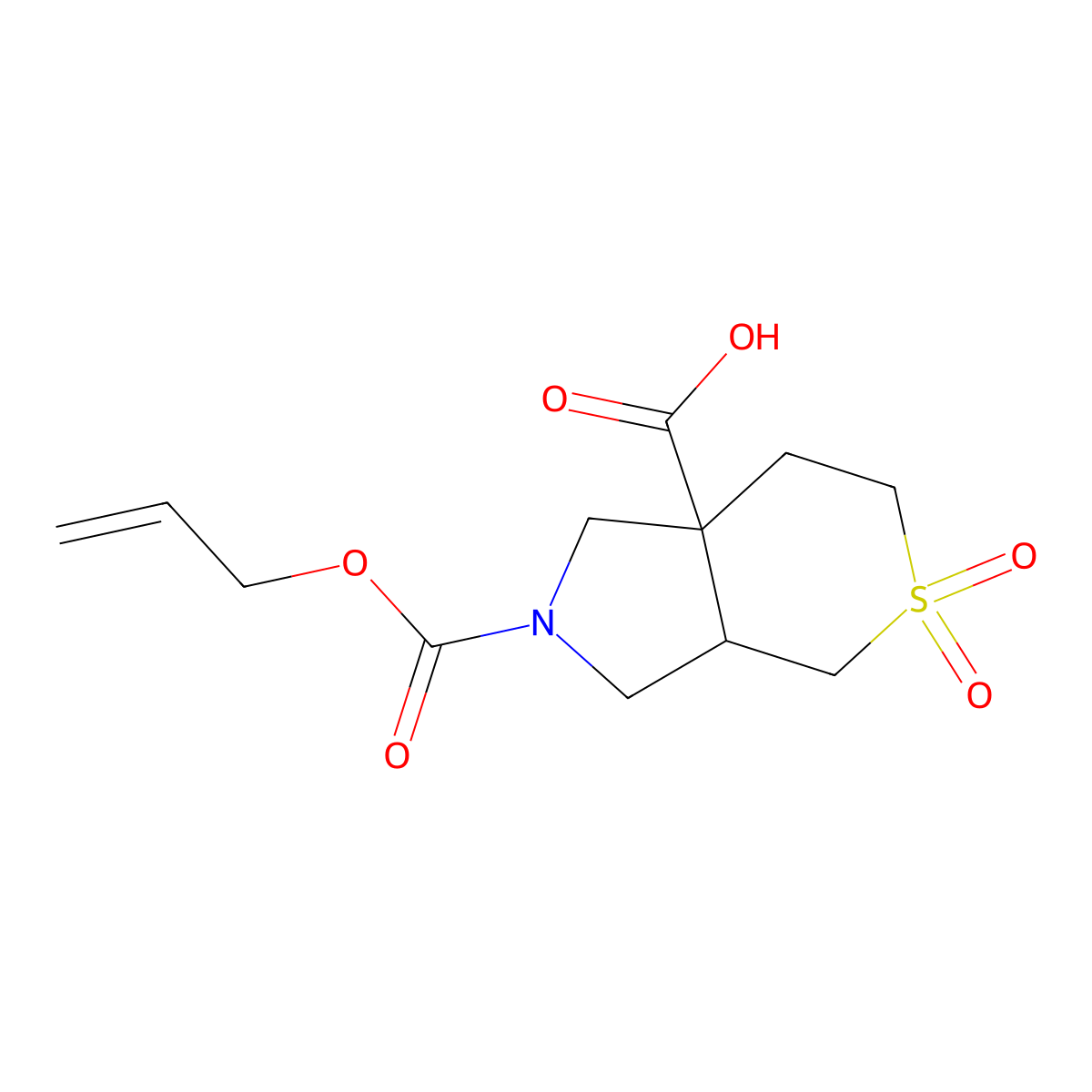 rac-(3aR,7aR)-5,5-dioxo-2-[(prop-2-en-1-yloxy)carbonyl]-octahydro-5lambda6-thiopyrano[3,4-c]pyrrole-7a-carboxylic acid molecular structure, CAS 2870659-68-8