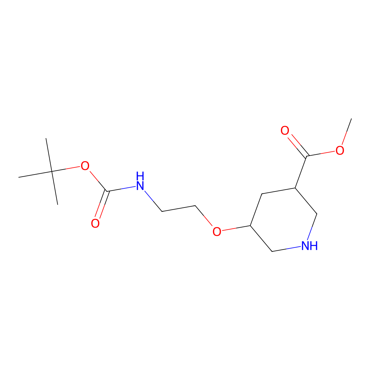 Methyl 5-(2-{[(tert-butoxy)carbonyl]amino}ethoxy)piperidine-3-carboxylate molecular structure, CAS 2870659-75-7