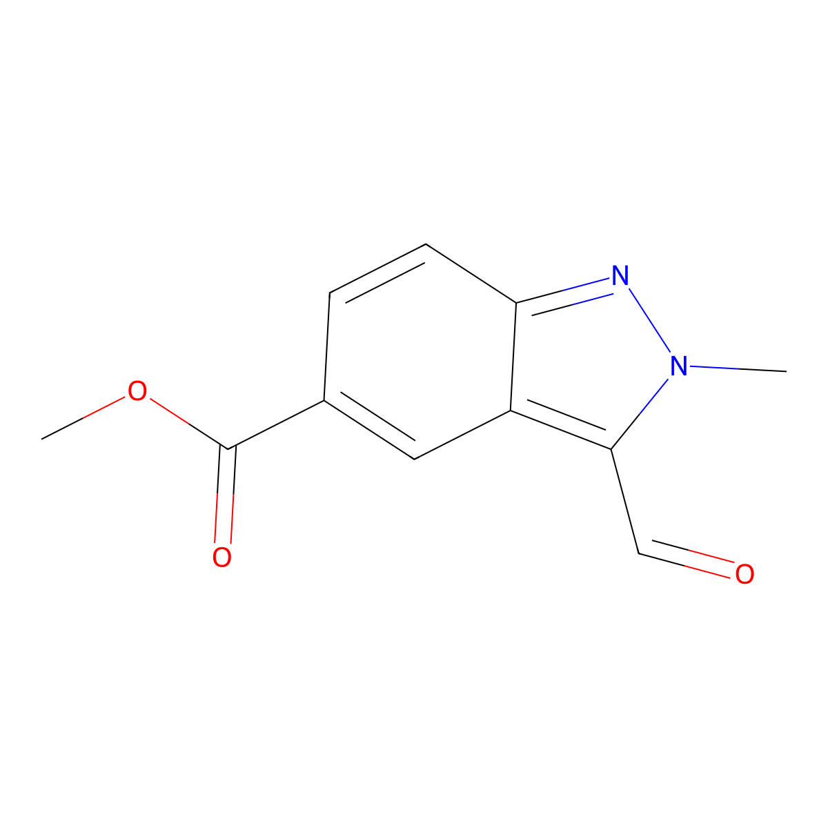 methyl 3-formyl-2-methyl-2H-indazole-5-carboxylate molecular structure, CAS 2870659-89-3