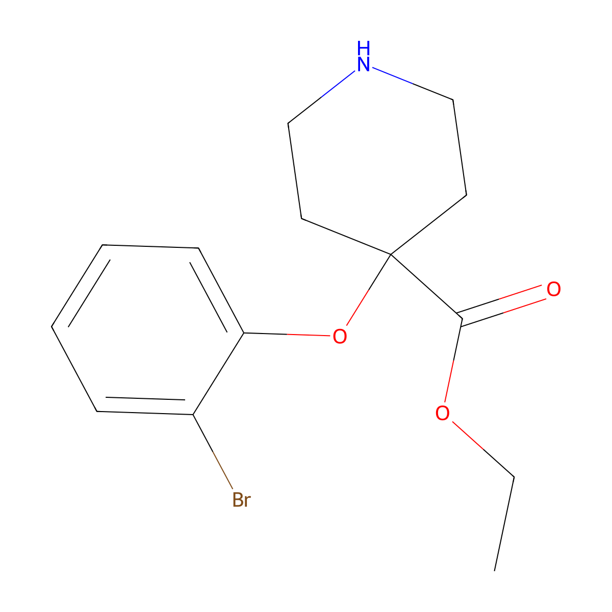 Ethyl 4-(2-bromophenoxy)piperidine-4-carboxylate molecular structure, CAS 2870659-92-8