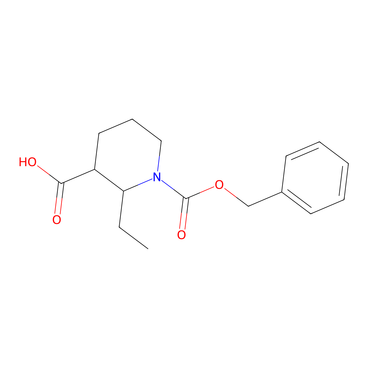 rac-(2R,3R)-1-[(benzyloxy)carbonyl]-2-ethylpiperidine-3-carboxylic acid molecular structure, CAS 2870659-96-2