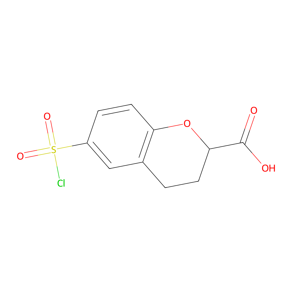 6-(chlorosulfonyl)-3,4-dihydro-2H-1-benzopyran-2-carboxylic acid molecular structure, CAS 2870660-05-0