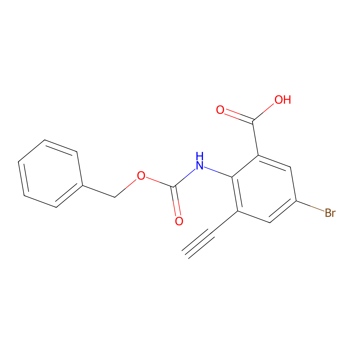 2-{[(Benzyloxy)carbonyl]amino}-5-bromo-3-ethynylbenzoic acid molecular structure, CAS 2870660-23-2